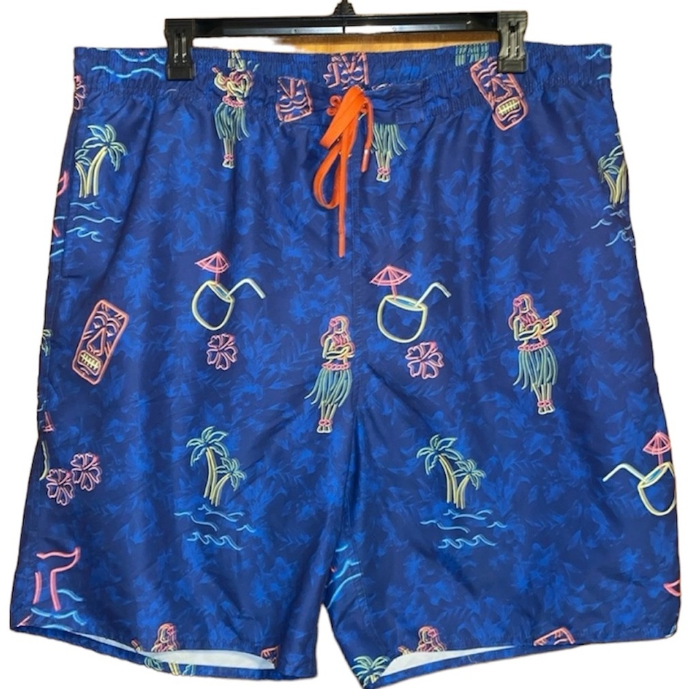•TRUE NATION•NWOT BLUE NEON HAWAIIAN TROPCIAL VACAY SWIM TRUNKS SIZE 1XL